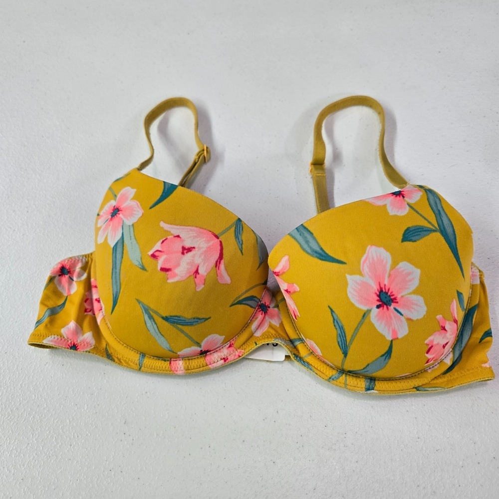 PINK Victoria's Secret Women Bra 32C Yellow Floral Wear Everywhere Lightly Lined